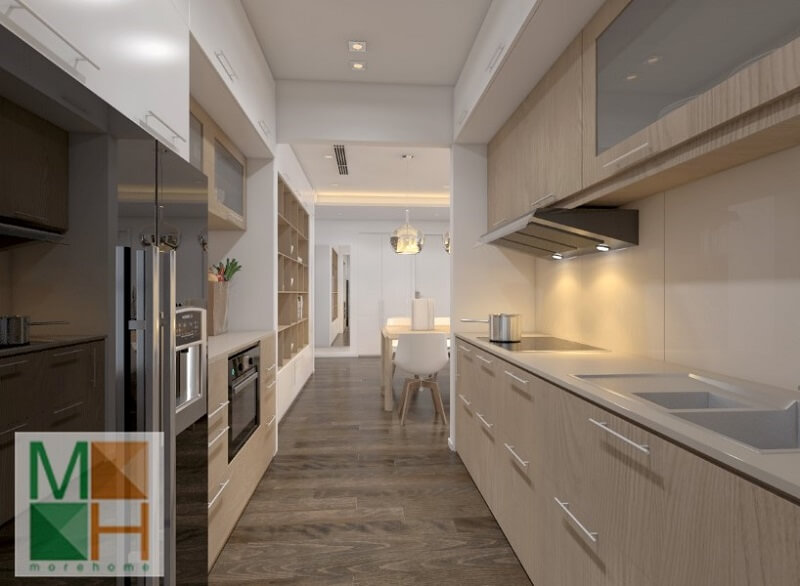 Với diện tích căn bếp nhỏ không còn là nỗi lo nếu chúng ta biết cách bố trí nội thất hợp lí và sử dụng hệ tủ bếp đa chức năng sát tường giúp tiết kiệm diện tích không gian Tủ bếp gỗ, tủ bếp gỗ tự nhiên, tủ bếp tân cổ điển