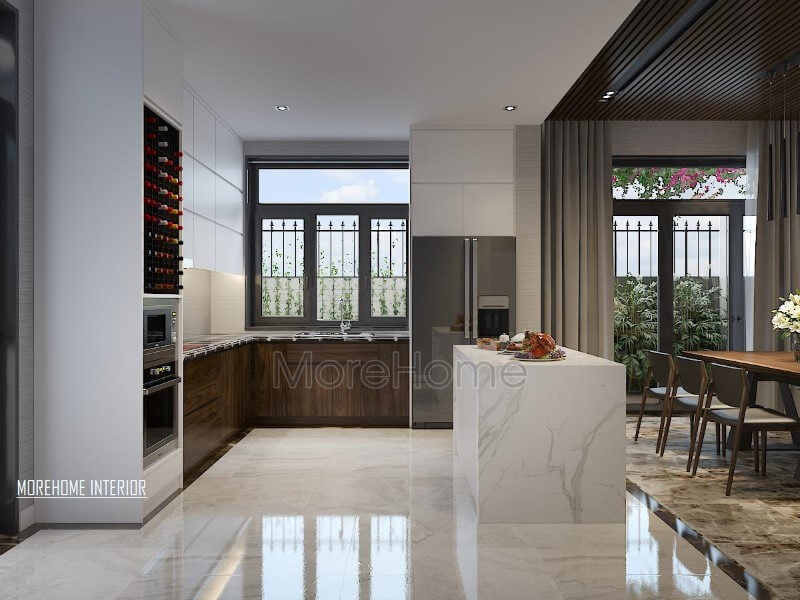 Tủ bếp chữ U hiện đại, đẹp cho phòng bếp biệt thự, nhà phố. Thiết kế và sản xuất tủ bếp đẹp