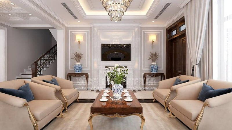 Bộ bàn ghế sofa mạ vàng tân cổ điển đẹp, sang trọng cho biệt thự, nhà phố. Mẫu nội thất biệt thự đẹp