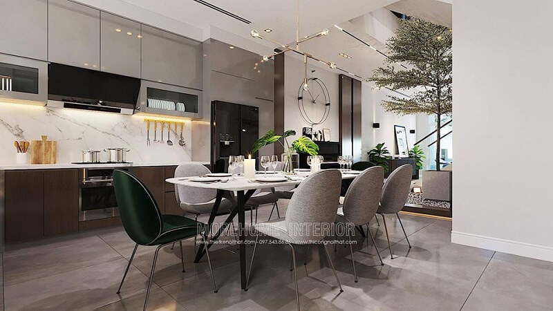 Mẫu thiết kế hệ tủ bếp biệt thự hiện đại mang đến sự tiện nghi cho không gian sống gia chủ với những tích hợp thông minh. Tủ bếp gỗ công nghiệp và tủ bếp acrylic