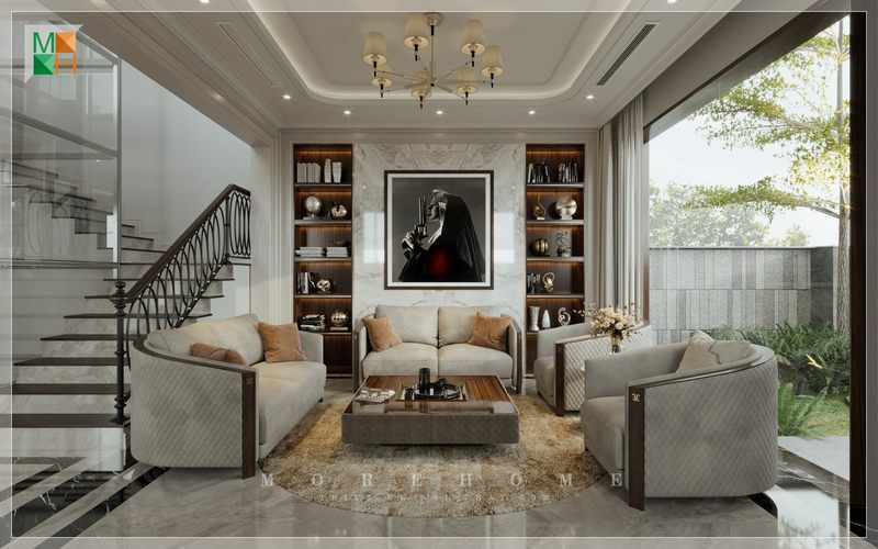 Không gian phòng khách sẽ đẹp hài hòa khi có sự sắp xếp thiết kế và bố trí nội thất 1 cách khoa học.