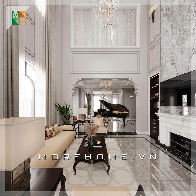 Mẫu thiết kế nội thất không gian phòng khách tân cổ điển sang trọng, cao cấp cho biệt thự, nhà phố, penthouse, chung cư cao cấp.