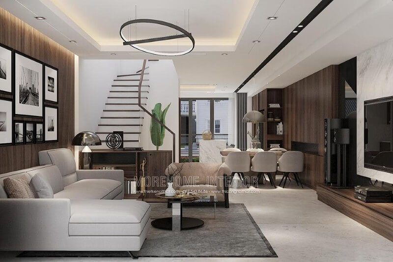 Mẫu sắp xếp phòng khách liền bếp đẹp, tạo nên không gian thông thoáng là một trong những xu hướng ấn tượng nhất hiện nay.