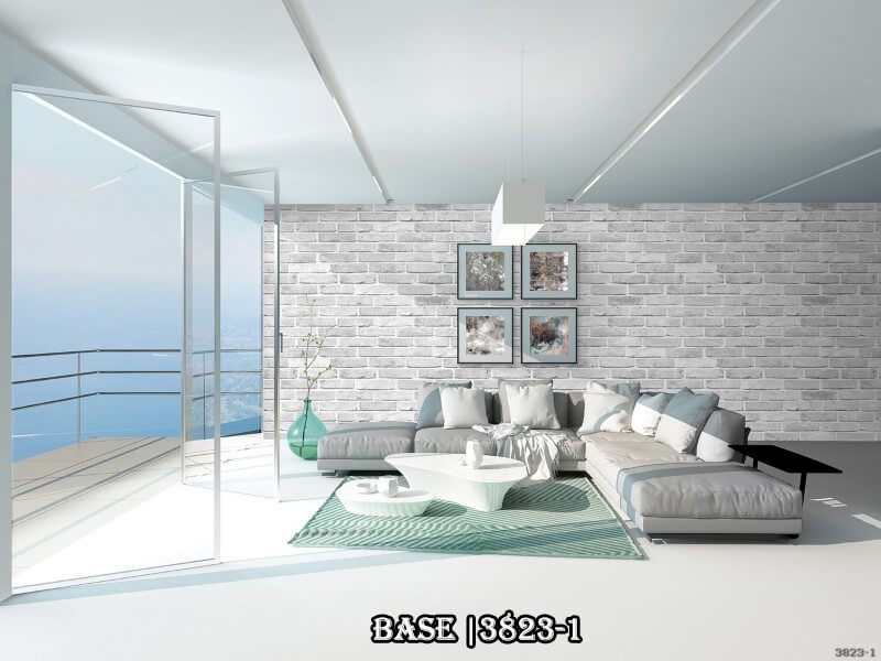 Giấy dán tường giả gạch màu tráng mang đến sự mộc mạc pha lẫn chút hiện đại cho phòng khách.