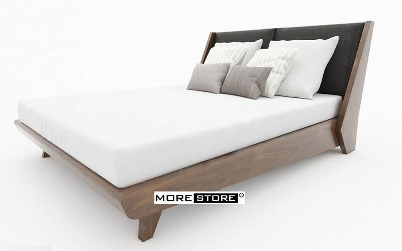 Mẫu thiết kế giường ngủ gỗ óc chó cao cấp với thiết kế cách điệu phần chân giường vát độc đáo-MHG 00018