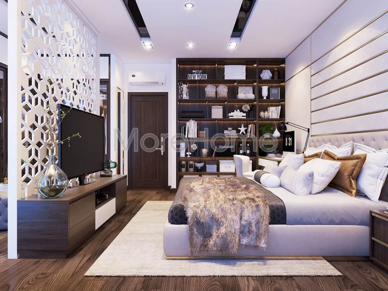 Chọn nội thất gỗ để tạo sự hút mắt bằng cách sử dụng tông màu đối lập với nội thất và sơn tường trong phòng ngủ.